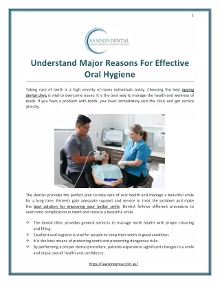 Understand Major Reasons For Effective Oral Hygiene