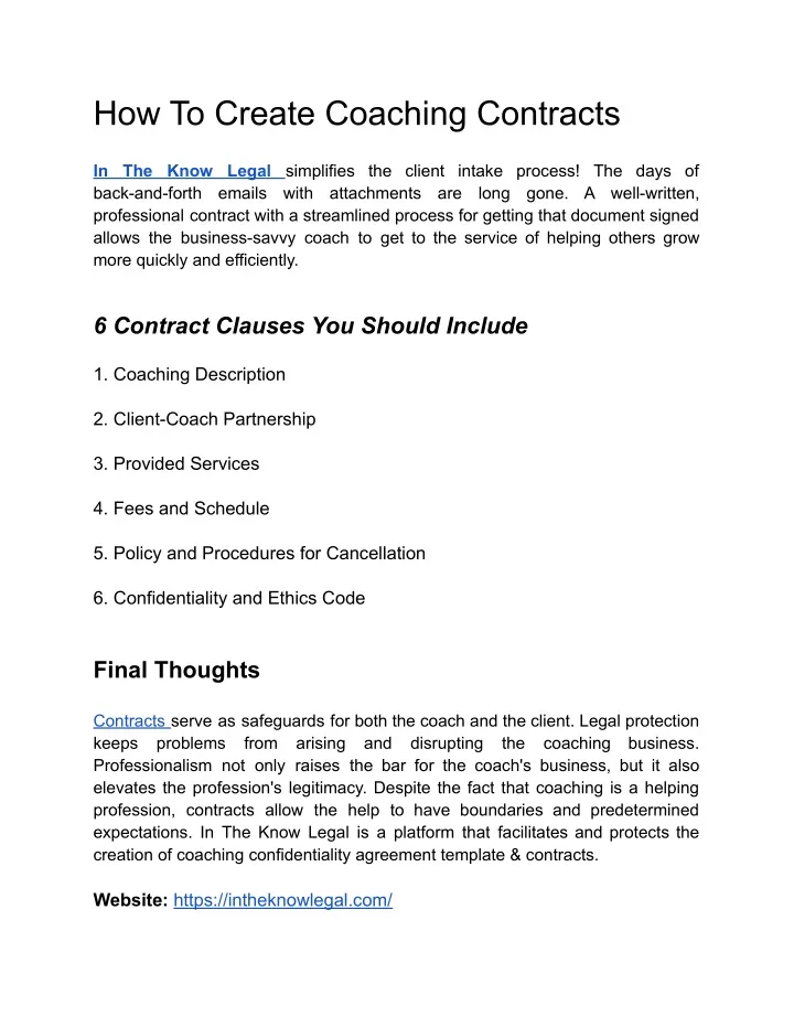 how to create coaching contracts