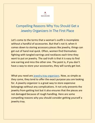 Compelling Reasons Why You Should Get a Jewelry Organizers In The First Place