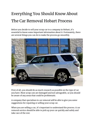 Everything You Should Know About The Car Removal Hobart Process