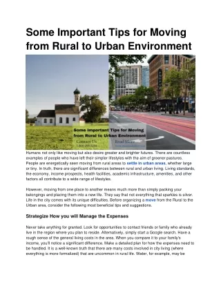 Some Important Tips for Moving from Rural to Urban Environment