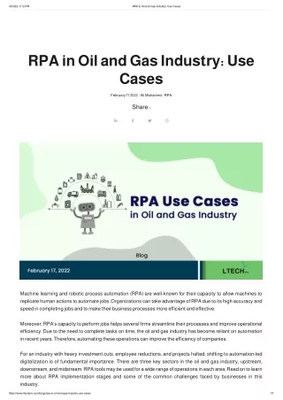 Applications of RPA in Oil and Gas Industry
