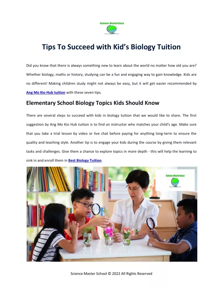 tips to succeed with kid s biology tuition