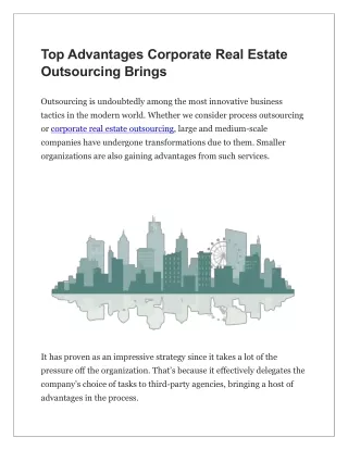 Advantages Corporate Real Estate Outsourcing Brings