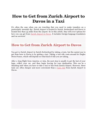 how to get from zurich airport to davos in a taxi