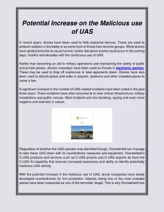 Potential Increase on the Malicious use of UAS