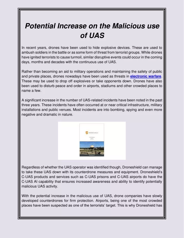 potential increase on the malicious use of uas