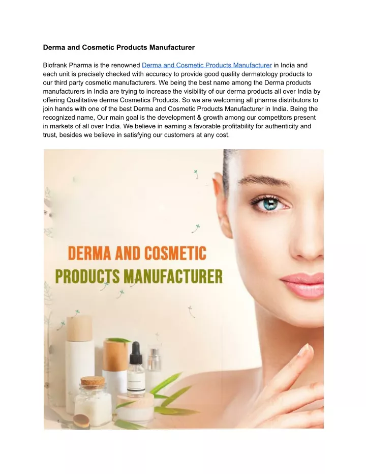 derma and cosmetic products manufacturer