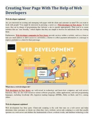 creating your page with the help of web developers