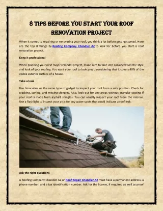 8 Tips Before you Start your Roof Renovation Project