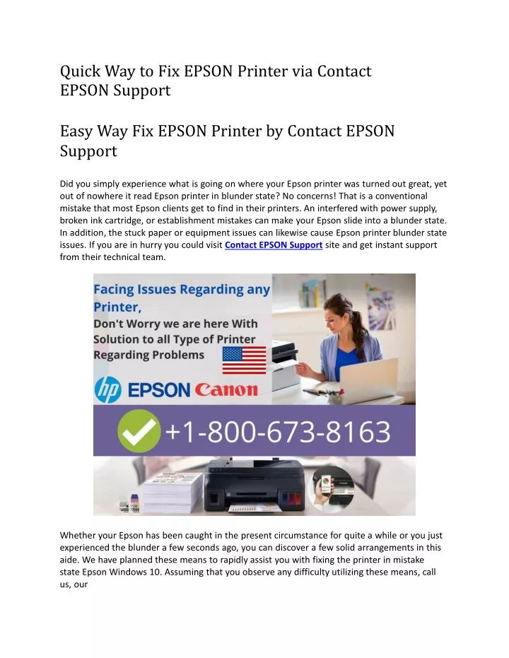 quick way to fix epson printer via contact epson