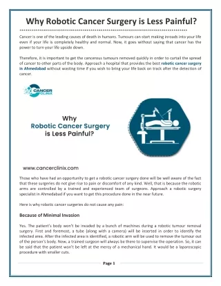Why Robotic Cancer Surgery is Less Painful?