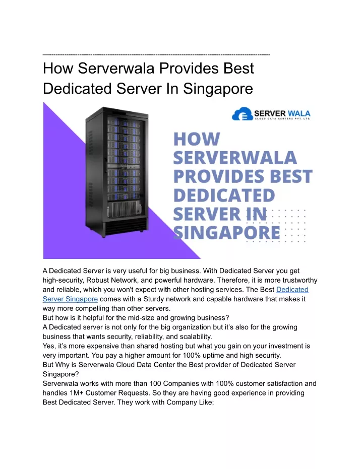 how serverwala provides best dedicated server