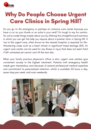 Why Do People Choose Urgent Care Clinics in Spring Hill?