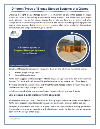 different types of biogas storage systems