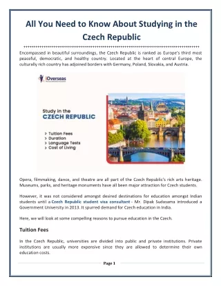 All You Need to Know About Studying in the Czech Republic