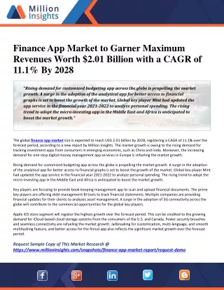 Finance App Market to Garner Maximum Revenues Worth $2.01 Billion with a CAGR of 11.1% By 2028