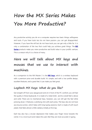 how the mx series makes you more productive