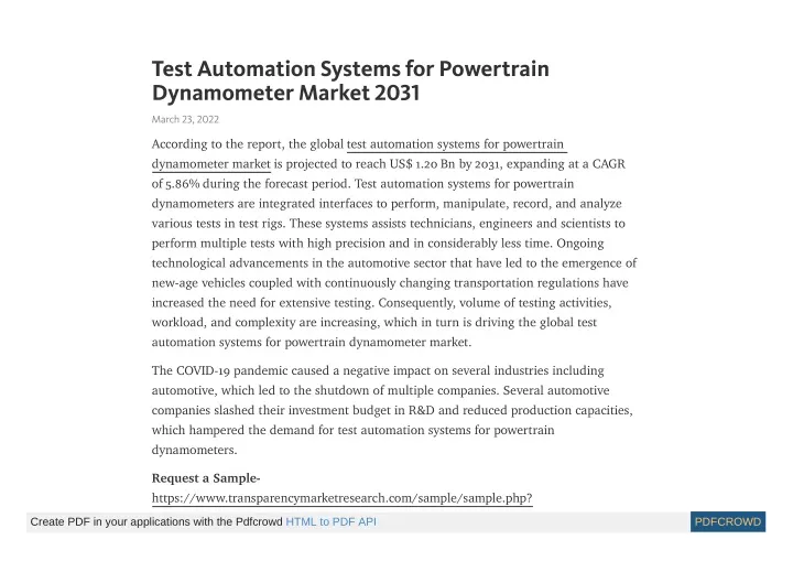 test automation systems for powertrain