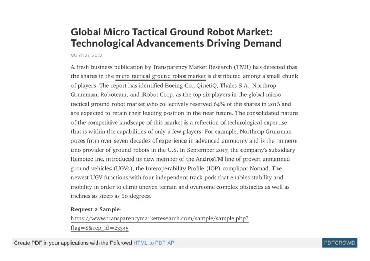 global micro tactical ground robot market