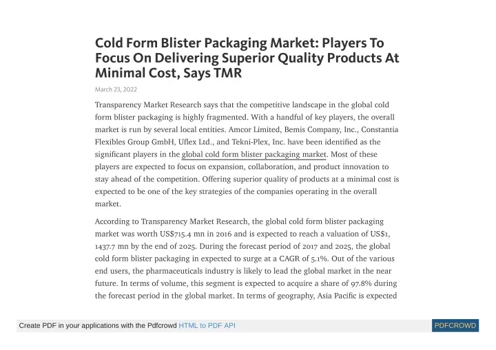 cold form blister packaging market players