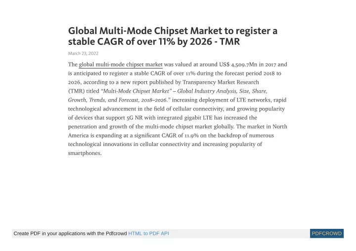 global multi mode chipset market to register