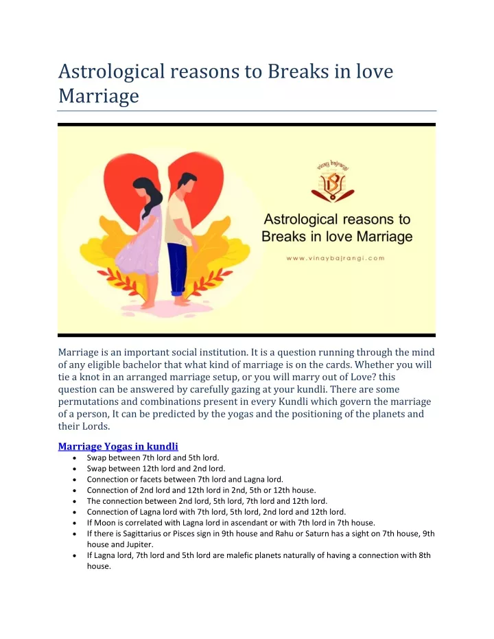 astrological reasons to breaks in love marriage