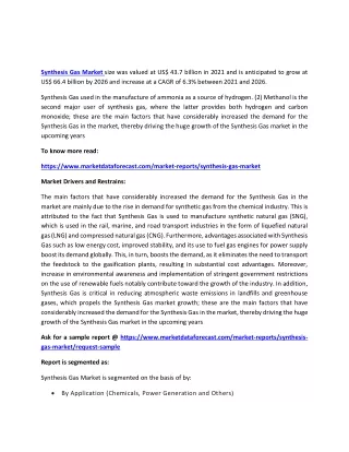 synthesis gas market size was valued