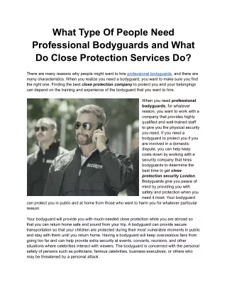 What Do London Bodyguards Do and Who Needs Close Protection Services Today