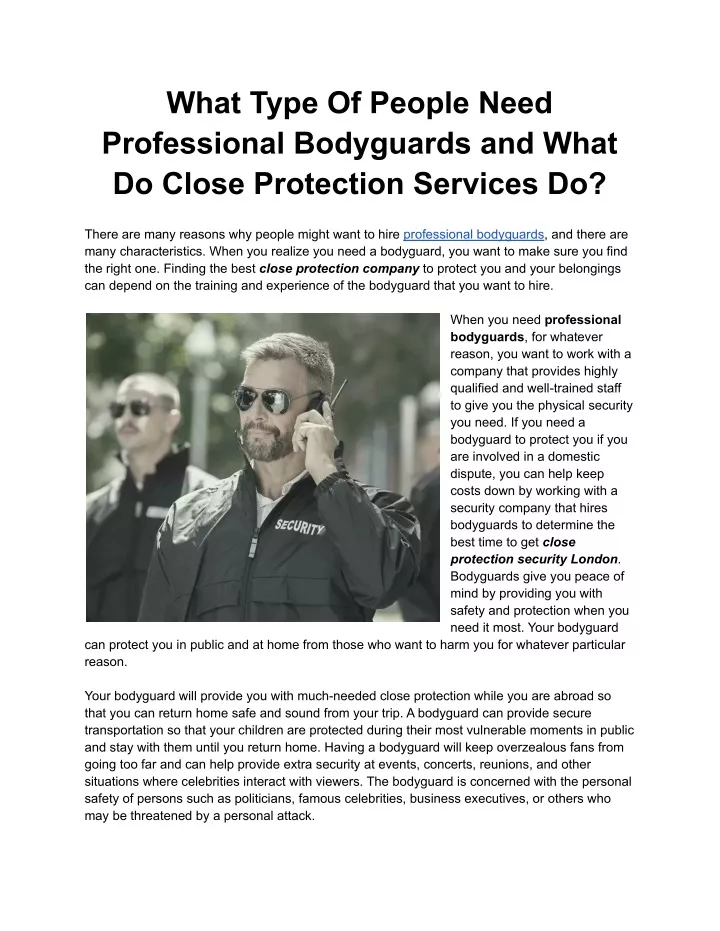 what type of people need professional bodyguards