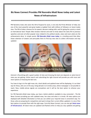 Biz News Connect Provides PM Narendra Modi News today and Latest News of Infrastructure