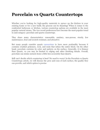 porcelain vs quartz countertops