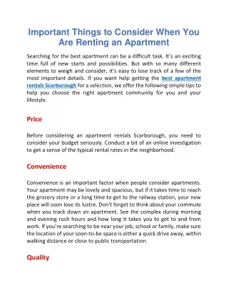 Important things to consider when you are renting an apartment