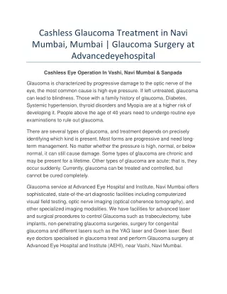 Cashless Glaucoma Treatment in Navi Mumbai - Advancedeyehospital