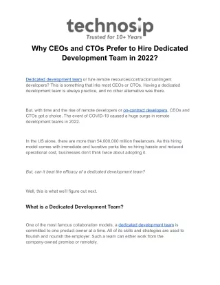 Why CEOs and CTOs Prefer to Hire Dedicated Development Team in 2022?