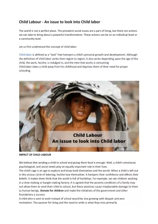 Child Labour An issue to look into Child labor