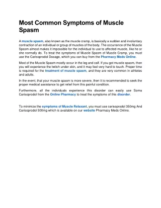 most common symptoms of muscle spasm