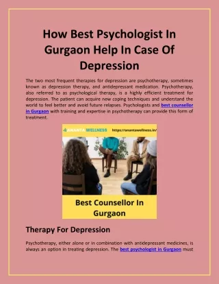 How Best Psychologist In Gurgaon Help In Case Of Depression