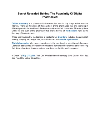 Secret Revealed Behind The Popularity Of Digital Pharmacies!