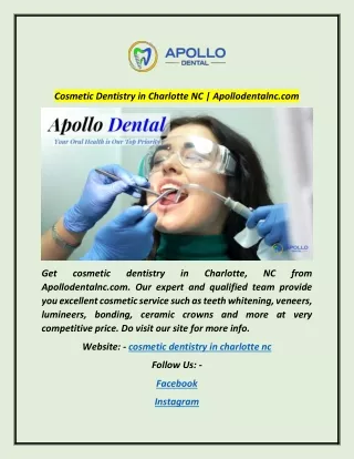 Cosmetic Dentistry in Charlotte NC | Apollodentalnc.com