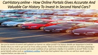 CarHistory.online - How Online Portals Gives Accurate And Valuable Car History T