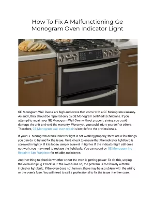 How To Fix A Malfunctioning Ge Monogram Oven Indicator Light