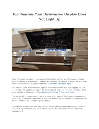 Top Reasons Your Dishwasher Display Does Not Light Up