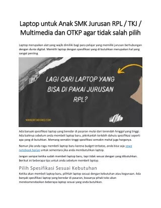Laptop untuk Anak SMK Jurusan RPL / TKJ / Multimedia dan OTKP agar tidak salah p