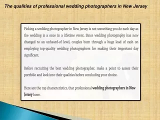 The qualities of professional wedding photographers in New Jersey