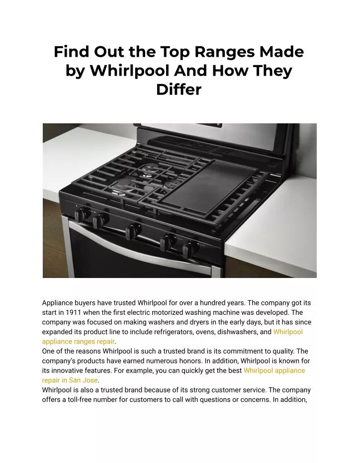 find out the top ranges made by whirlpool