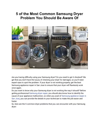 5 of the Most Common Samsung Dryer Problem You Should Be Aware Of