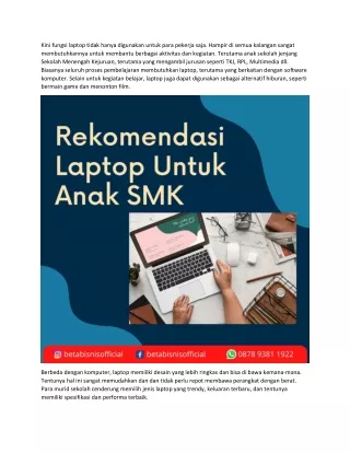 Laptop untuk Anak SMK Jurusan RPL  TKJ  Multimedia dan OTKP agar tidak salah pilih