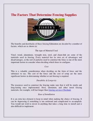 the factors that determine fencing supplies