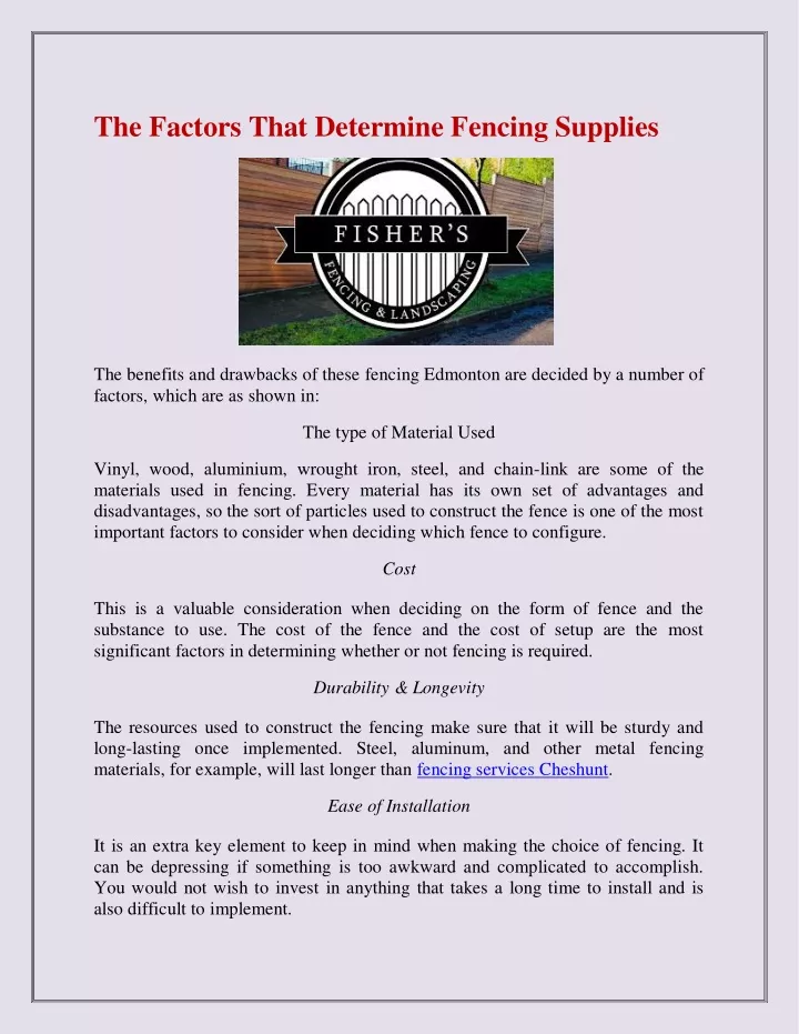 the factors that determine fencing supplies